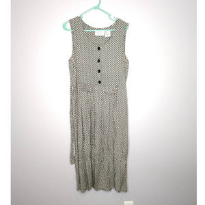 Vintage Daisy Maxi Dress Sleeveless Black White Size 12